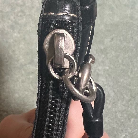 COACH Mini Wristlet Black w/ subtle metallic C's, zipper, leather trim - Picture 6 of 9